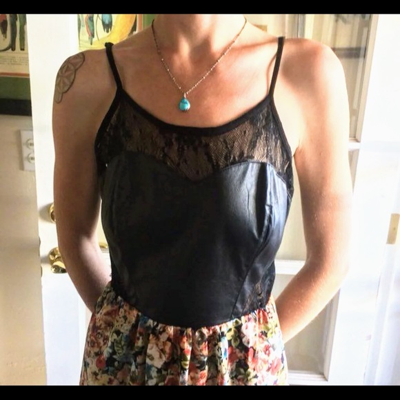 Hi-Lo Faux Leather Floral Dress - Picture 2 of 4